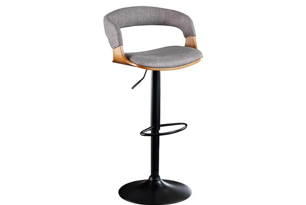 Retro Barhocker MANHATTAN grau Strukturstoff Eschenholz drehbar höhenverstellbar