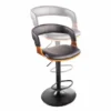 Retro Barhocker MANHATTAN schwarz Kunstleder Walnussholz drehbar höhenverstellbar