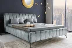 Retro Bett AMSTERDAM 180x200cm grau Samt schwarz Metall Polsterbett