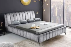 Retro Bett AMSTERDAM 180x200cm grau Samt schwarz Metall Polsterbett