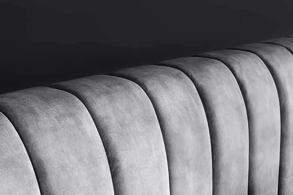 Retro Bett AMSTERDAM 180x200cm grau Samt schwarz Metall Polsterbett