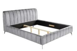 Retro Bett AMSTERDAM 160x200cm grau Samt schwarz Metall Polsterbett