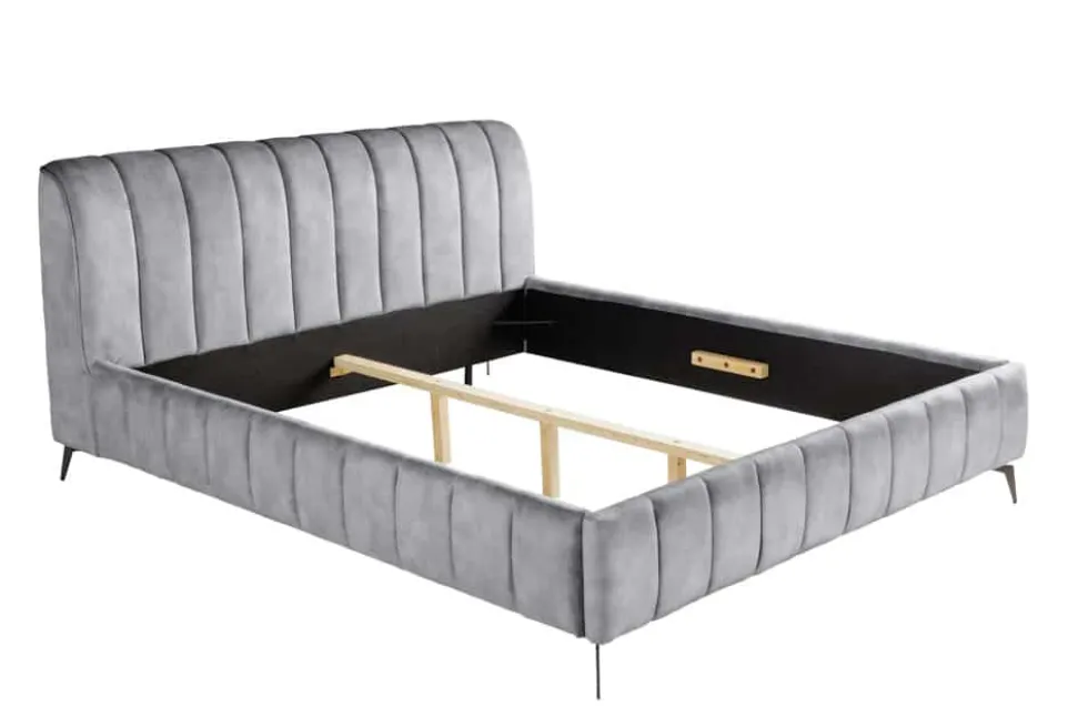 Retro Bett AMSTERDAM 160x200cm grau Samt schwarz Metall Polsterbett
