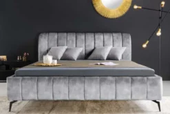 Retro Bett AMSTERDAM 160x200cm grau Samt schwarz Metall Polsterbett