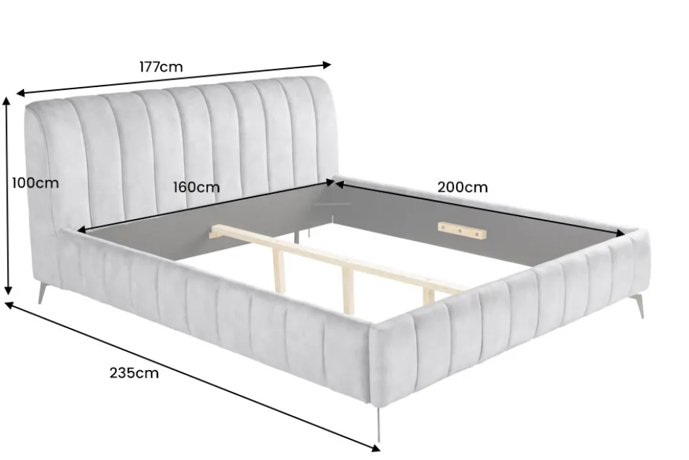 Retro Bett AMSTERDAM 160x200cm grau Samt schwarz Metall Polsterbett