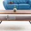 Retro Couchtisch ALPHA 100cm braun Sheesham Massivholz stone finish schwarze Metallbeine