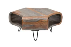 Retro Couchtisch ORGANIC LIVING 80cm grau smoke finish Sheesham Palisander Massivholz Hairpin Legs