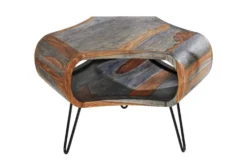 Retro Couchtisch ORGANIC LIVING 70cm grau Sheesham Massivholz mit Stauraum Hairpin Legs