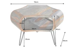 Retro Couchtisch ORGANIC LIVING 70cm grau Sheesham Massivholz mit Stauraum Hairpin Legs