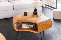 Retro Couchtisch ORGANIC LIVING 70cm braun Akazie Massivholz honey finish Stauraum