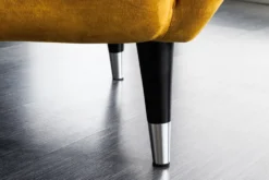 Retro Design Sessel DON senfgelb Samt Federkern silberne Fußkappen