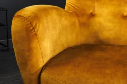 Retro Design Sessel DON senfgelb Samt Federkern silberne Fußkappen