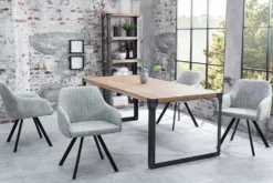 Retro Design Stuhl LUCCA stone grau Microfaser mit Armlehne Steppung gepolstert