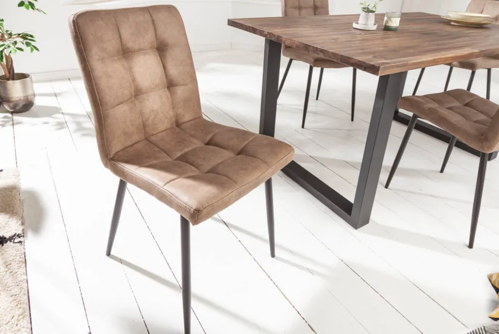Retro Design Stuhl MODENA antik taupe Microfaser mit Ziersteppung