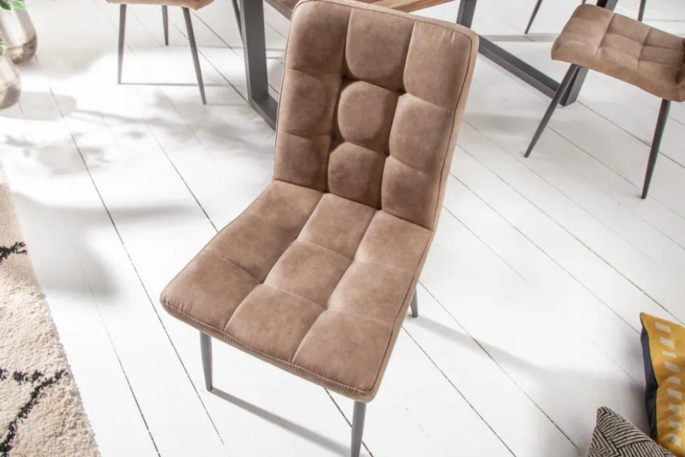 Retro Design Stuhl MODENA antik taupe Microfaser mit Ziersteppung