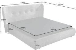 Retro Doppelbett FLORENZ 180x200cm grau Samt Kingsize Polsterbett