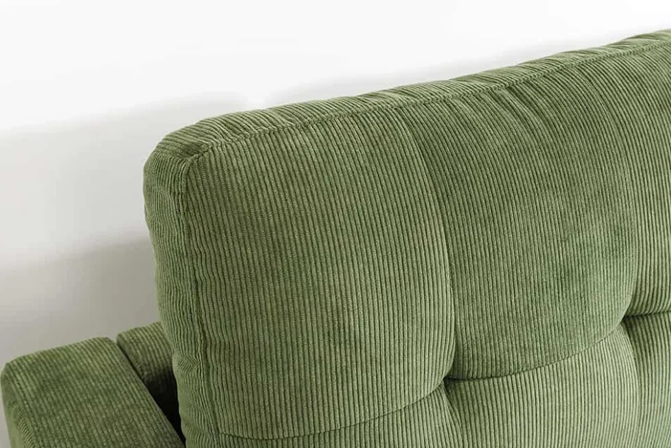 Retro Ecksofa STOCKHOLM 220cm grün Cordstoff Federkern 3-Sitzer