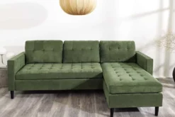 Retro Ecksofa STOCKHOLM 220cm grün Cordstoff Federkern 3-Sitzer