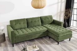 Retro Ecksofa STOCKHOLM 220cm grün Cordstoff Federkern 3-Sitzer