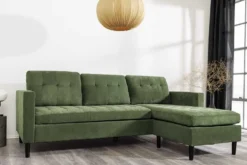 Retro Ecksofa STOCKHOLM 220cm grün Cordstoff Federkern 3-Sitzer