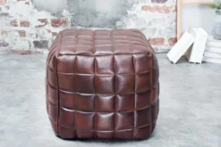 Retro Hocker RIDER 40cm braun Echtleder mit Ziersteppung