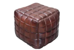 Retro Hocker RIDER 40cm braun Echtleder mit Ziersteppung