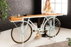 Retro Konsolentisch BICYCLE 190cm salbei natur Mangoholz Fahrrad Bartisch Upcycling