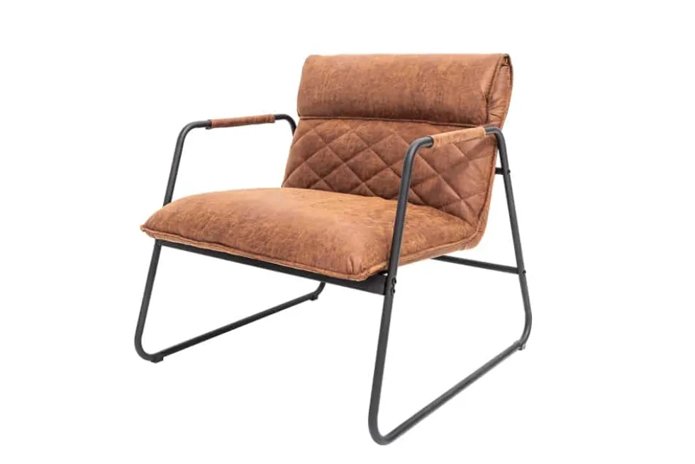 Retro Lounge Sessel MUSTANG LOUNGER antik hellbraun mit Ziersteppung