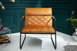 Retro Lounge Sessel MUSTANG LOUNGER senfgelb Samt mit Ziersteppung