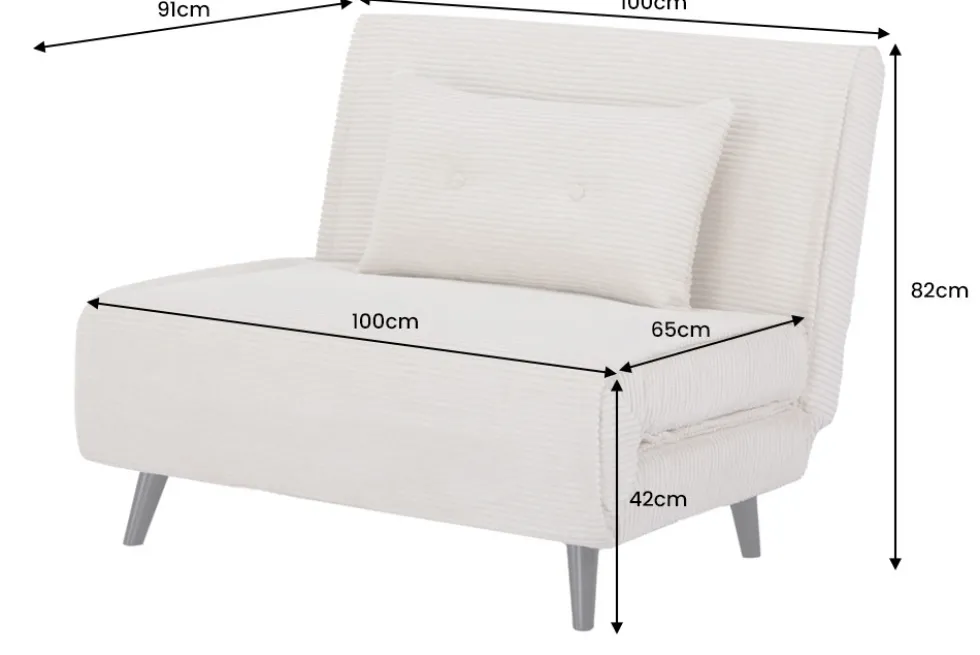 Retro Schlafsessel SMART MULTIFUNCTION 100cm grau Cord Bettfunktion inkl. Kissen