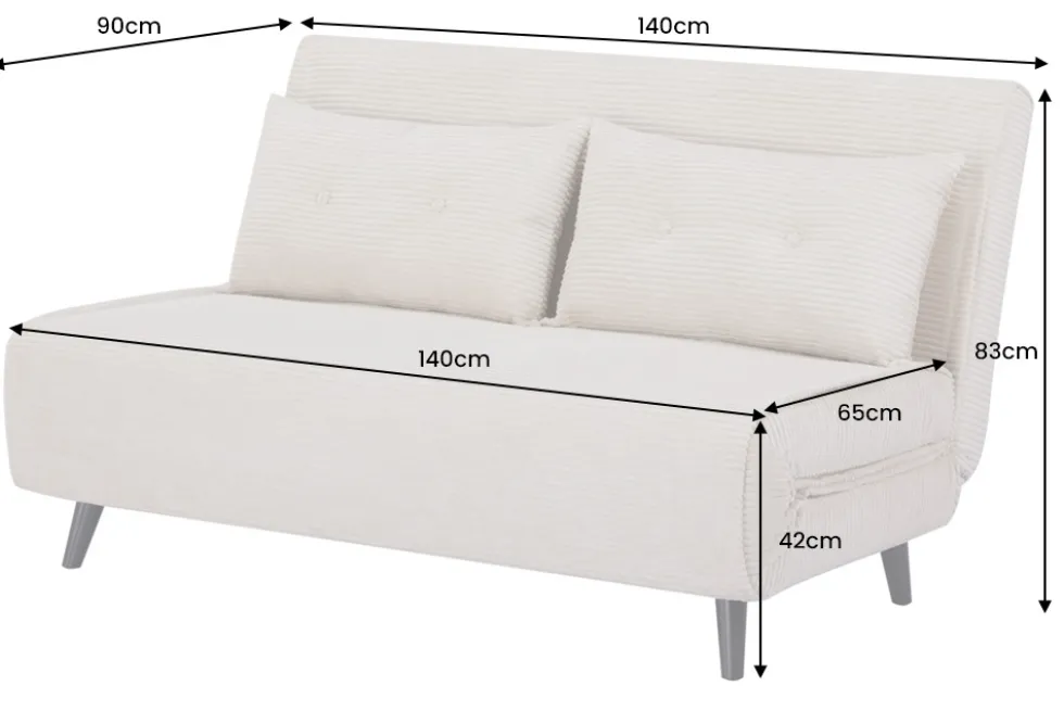Retro Schlafsessel SMART MULTIFUNCTION 140cm beige Cord Bettfunktion inkl. Kissen