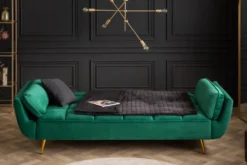 Retro Schlafsofa BOUTIQUE 215cm smaragdgrün Samt 3-Sitzer mit goldenen Füßen