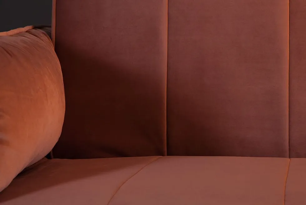 Retro Schlafsofa DIVANI 220cm altrosa Samt goldene Metallfüße 3-Sitzer mit Bettfunktion