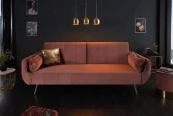 Retro Schlafsofa DIVANI 220cm altrosa Samt goldene Metallfüße 3-Sitzer mit Bettfunktion