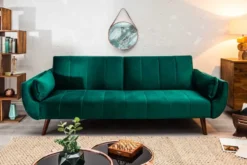 Retro Schlafsofa DIVANI 220cm smaragdgrün Samt 3-Sitzer mit Bettfunktion