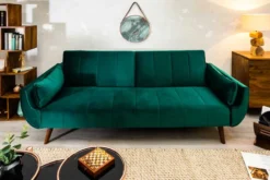 Retro Schlafsofa DIVANI 220cm smaragdgrün Samt 3-Sitzer mit Bettfunktion