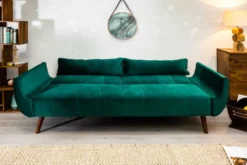 Retro Schlafsofa DIVANI 220cm smaragdgrün Samt 3-Sitzer mit Bettfunktion