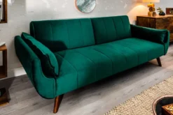 Retro Schlafsofa DIVANI 220cm smaragdgrün Samt 3-Sitzer mit Bettfunktion