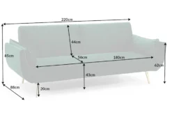 Retro Schlafsofa DIVANI 220cm smaragdgrün Samt goldene Metallfüße 3-Sitzer mit Bettfunktion