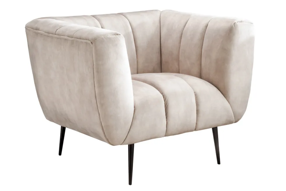 Retro Sessel NOBLESSE 105cm champagner beige Samt mit Ziersteppung