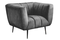 Retro Sessel NOBLESSE 105cm grau Samt schwarze Metallfüße Federkern Ziersteppung