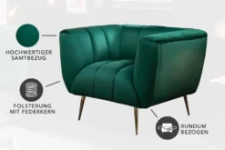 Retro Sessel NOBLESSE 105cm smaragdgrün Samt mit Ziersteppung