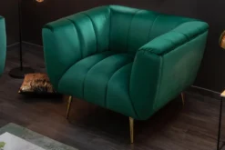 Retro Sessel NOBLESSE 105cm smaragdgrün Samt mit Ziersteppung