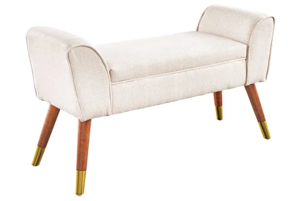 Retro Sitzbank SCARLETT 90cm beige Strukturstoff mit Armlehnen