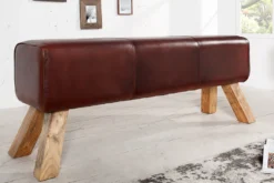 Retro Sitzbank TURNBOCK 120cm mit Echtleder Bezug Mangoholz Bank
