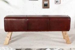 Retro Sitzbank TURNBOCK 120cm mit Echtleder Bezug Mangoholz Bank