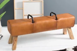 Retro Sitzbank TURNBOCK 134cm mit Echtleder Bezug Mangoholz Bank