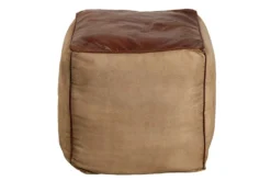 Retro Sitzpouf MUSTANG 45cm Lederbezug mit Leinen Sitzwürfel
