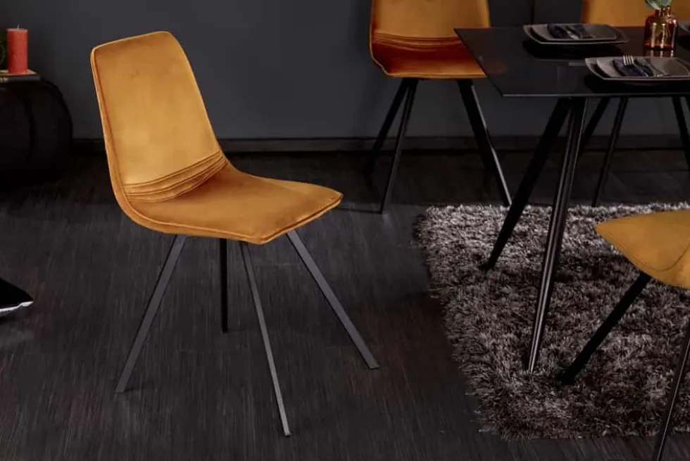 Retro Stuhl AMSTERDAM CHAIR senfgelb Samt Designklassiker
