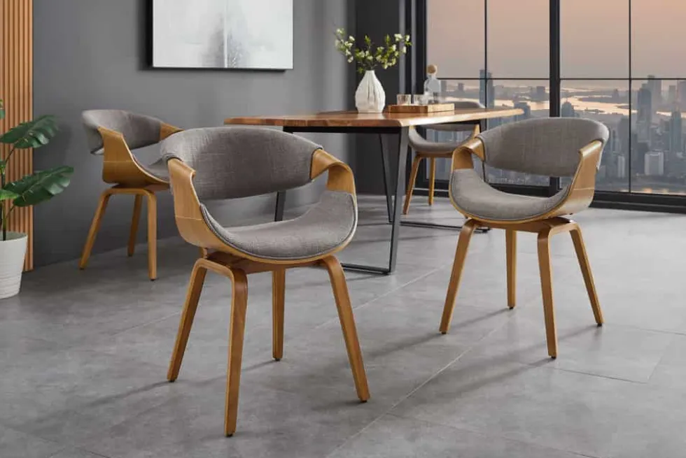 Retro Stuhl ORGANIC natur Eschenholz grau Strukturstoff